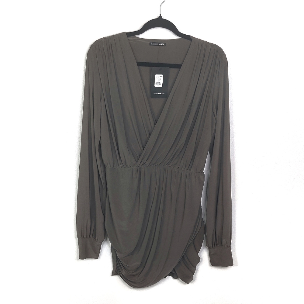 Fashion Nova Arlo Ruched Mini Dress in Brown NWT